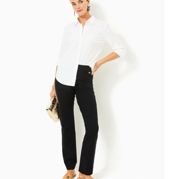 Lilly Pulitzer Black Noir Declynn Bi-Stretch High Rise Straight Leg Pant 14 NWT